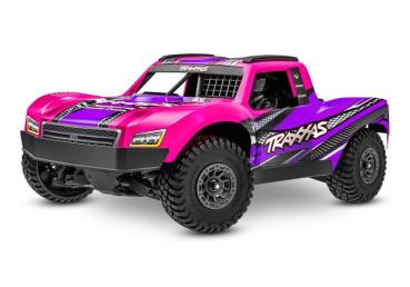 TRAXXAS MINI-SLASH BL-2S 4X4 PINK 1/16 SHORT COURSE RTR BRUSHLESS, HD-TEILE, MIT 2S LIPO/LADER BULK-PROMO