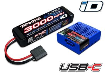 Traxxas Ladegerät ID USB-C 40W für NiMH und LiPo mit 3000mAh 2S 7.4V LiPo