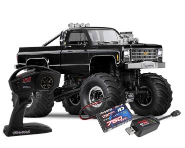 SLVR TRAXXAS TRX-4MT CHEVY K10 4X4 SCHWARZ 1/18 MONSTER-TRUC BRUSHED, MIT AKKU UND USB LADEGERÄT