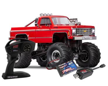 Preview: SLVR TRAXXAS TRX-4MT CHEVY K10 4X4 ROT 1/18 MONSTER-TRUCK RT BRUSHED, MIT AKKU UND USB LADEGERÄT
