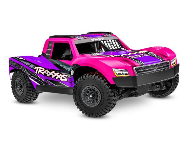 TRAXXAS MINI-SLASH BL-2S 4X4 PINK 1/16 SHORT COURSE RTR BRUSHLESS, HD-TEILE, MIT 2S LIPO/LADER BULK-PROMO